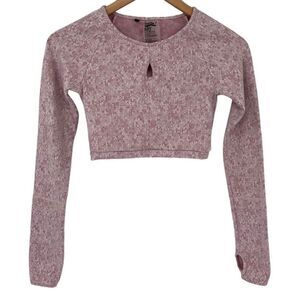 Gymshark Fleur‎ Jacquard Texture Crop Top Long Sleeves Thumbholes Women XS Pink